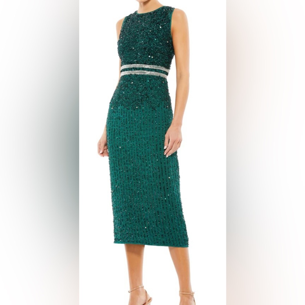 NWT MAC DUGGAL 10509 Beaded Midi Dress in Deep Emerald Size 4 MSRP $298